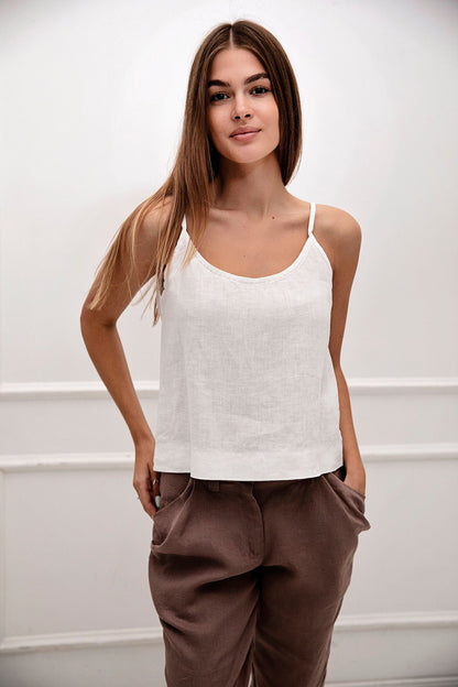 Débardeur femme blanc écru – Top minimaliste à fines bretelles