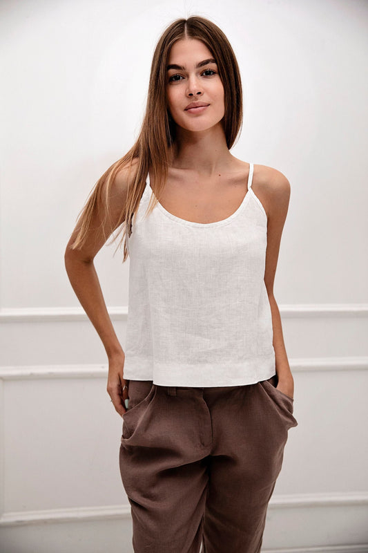 Débardeur femme blanc écru – Top minimaliste à fines bretelles