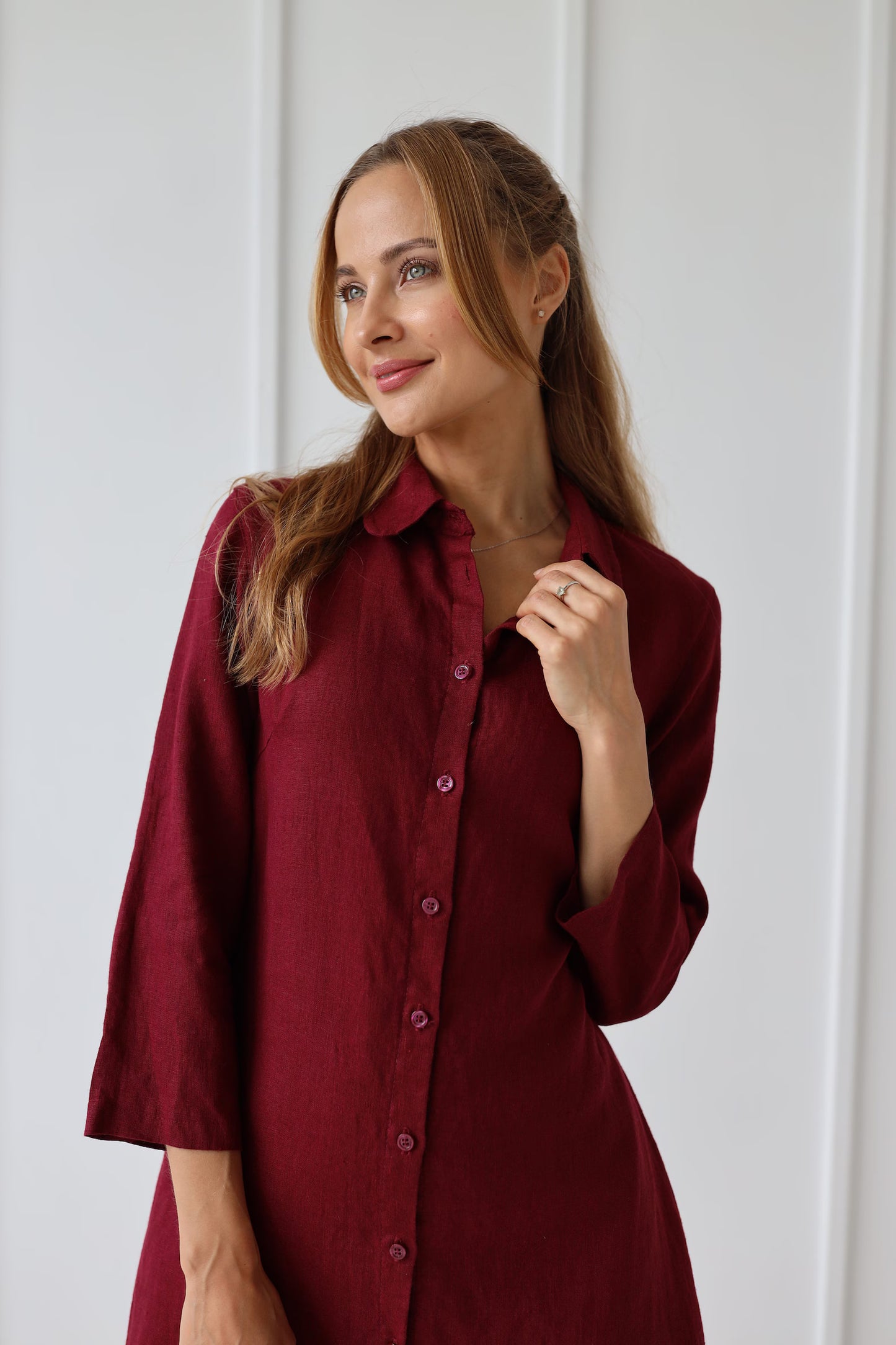 Robe chemise femme midi – Robe élégante ceinturée à manches longues