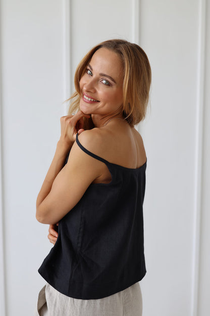 Débardeur femme blanc écru – Top minimaliste à fines bretelles